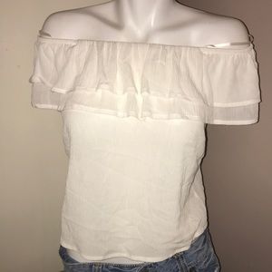 New women’s S white ruffle blouse off shoulder